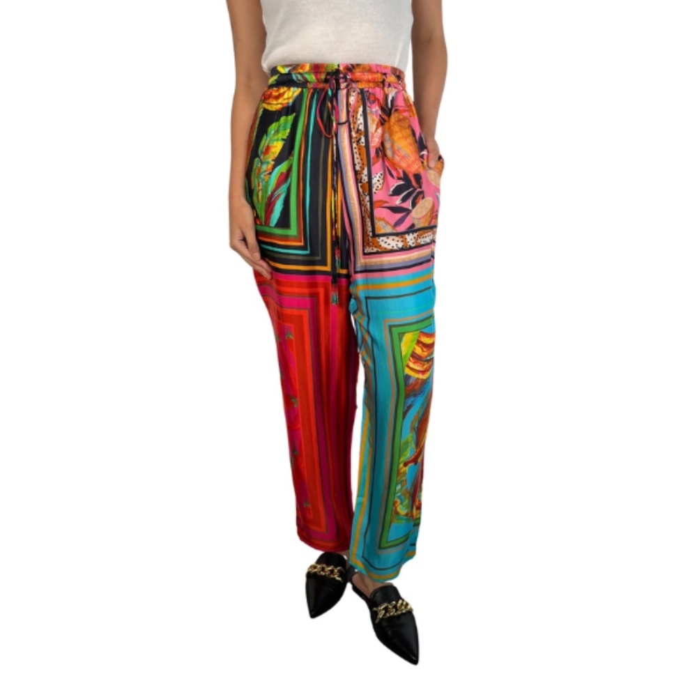 Farm Rio Multicolor Tropical Print Flowy Wide-Leg Pants | Small *